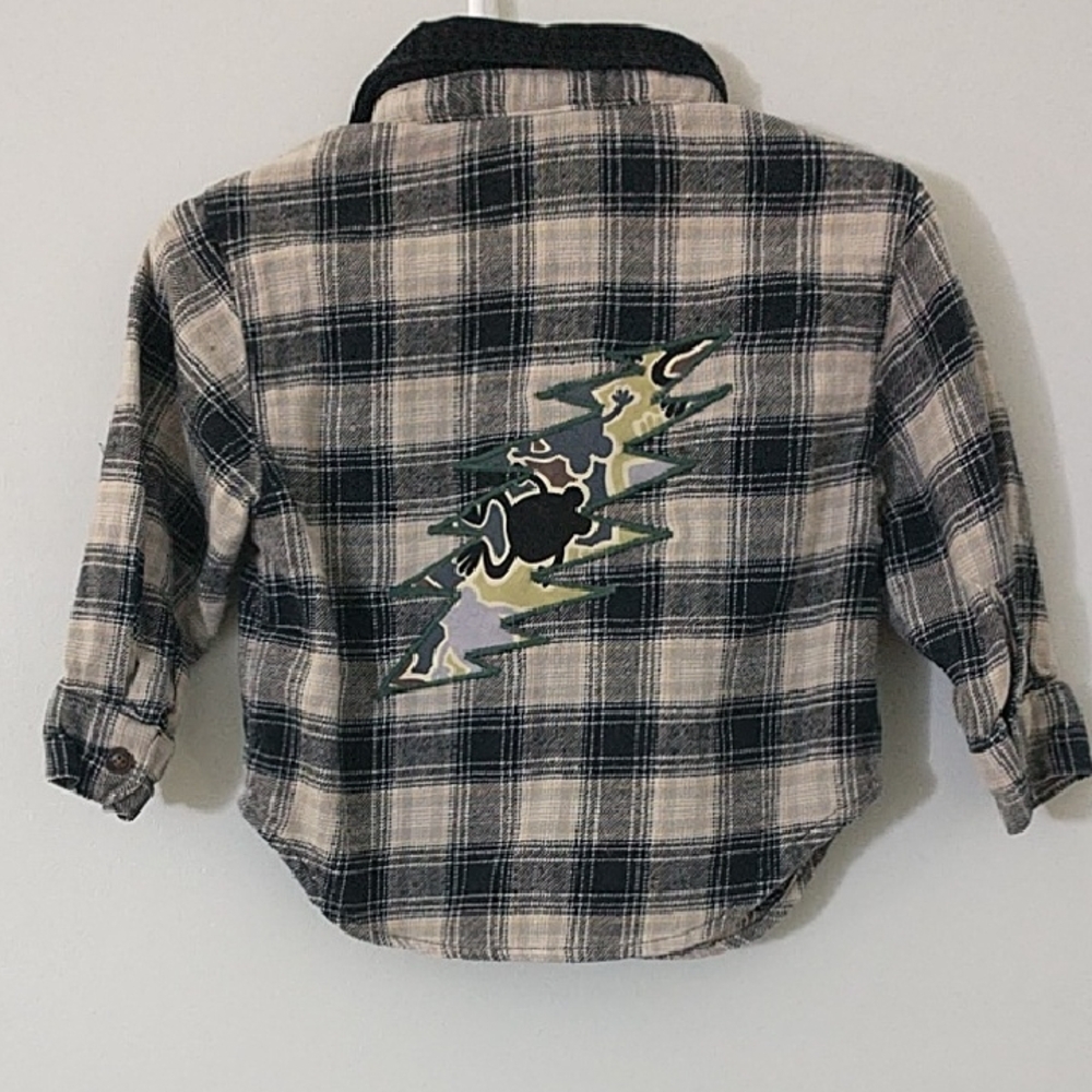 Plaid Flannel Shirt with Camo Lightning Patch